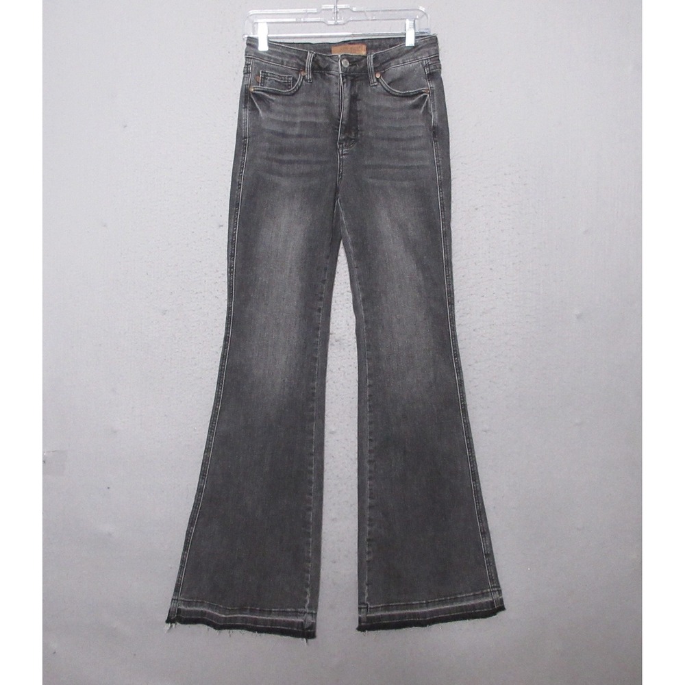 Judy Blue Jeans 27  Flare Distressed Boho Western Washed Gray Tummy Control Edgy